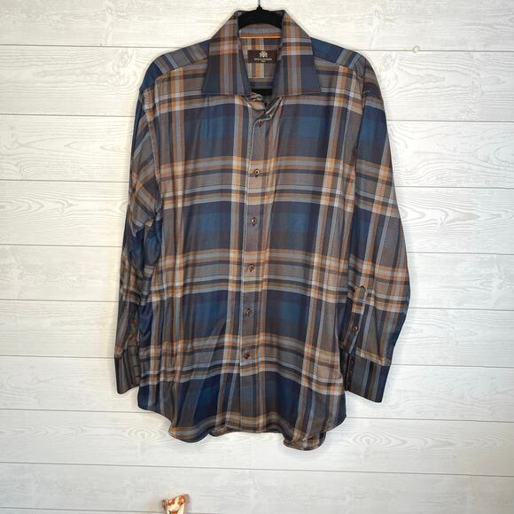 Circle of Gentlemen plaid button front long sleeve dress shirt size 17x43 - Picture 1 of 6